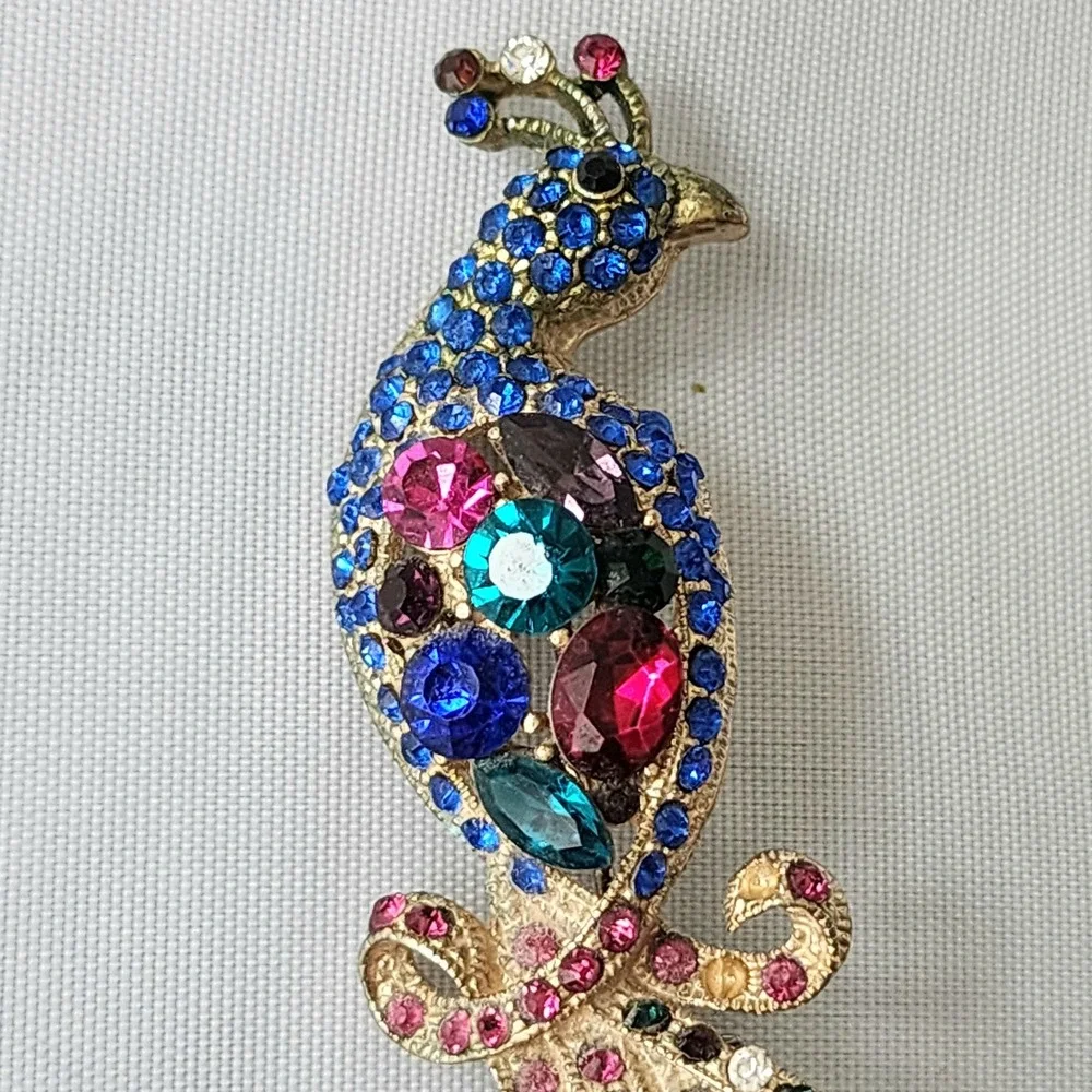 Peacock Blue Bird Brooch Pin‎ Colorful Rhinestone Costume Jewelry Collectible